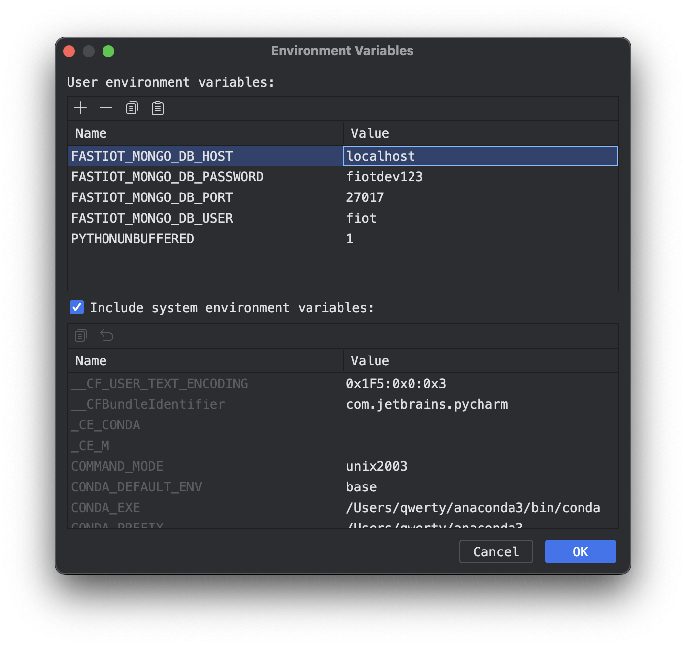 Mongo example env config